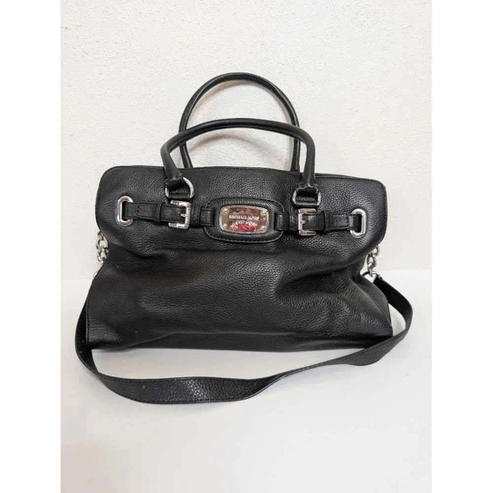 Michael Kors Hamilton Black Leather Shoulder Bag‎ Silver Y2k Large Buckle Detail